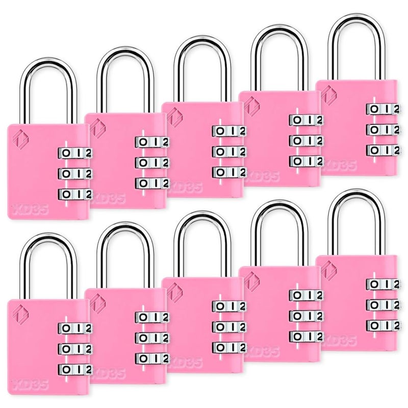 Zarker XD35 Combination Lock, 3-Digit Padlock for School Gym Sports LockerLock, Fence, Toolbox, Case, Hasp Storage (10-Pack, Pink) - Image 1